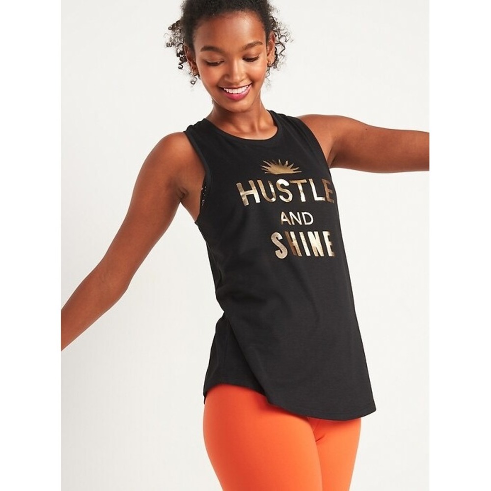 Old Navy Active Hustle and Shine Muscle Tank Top Black Gold Womens Medium